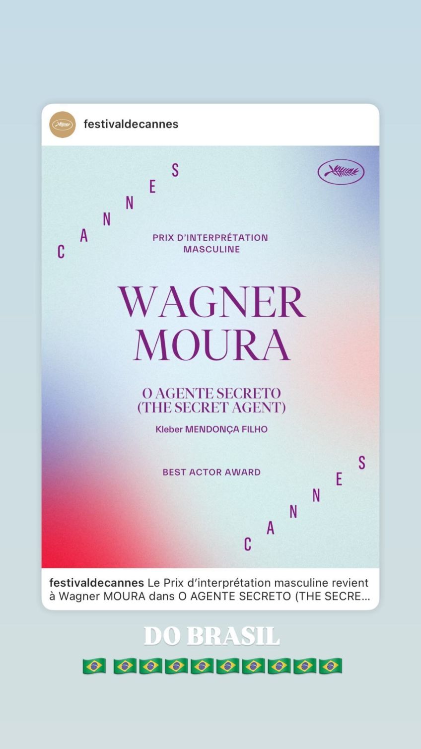 Bruno Gagliasso celebra vitória de Wagner Moura em Cannes • Instagram/Bruno Gagliasso